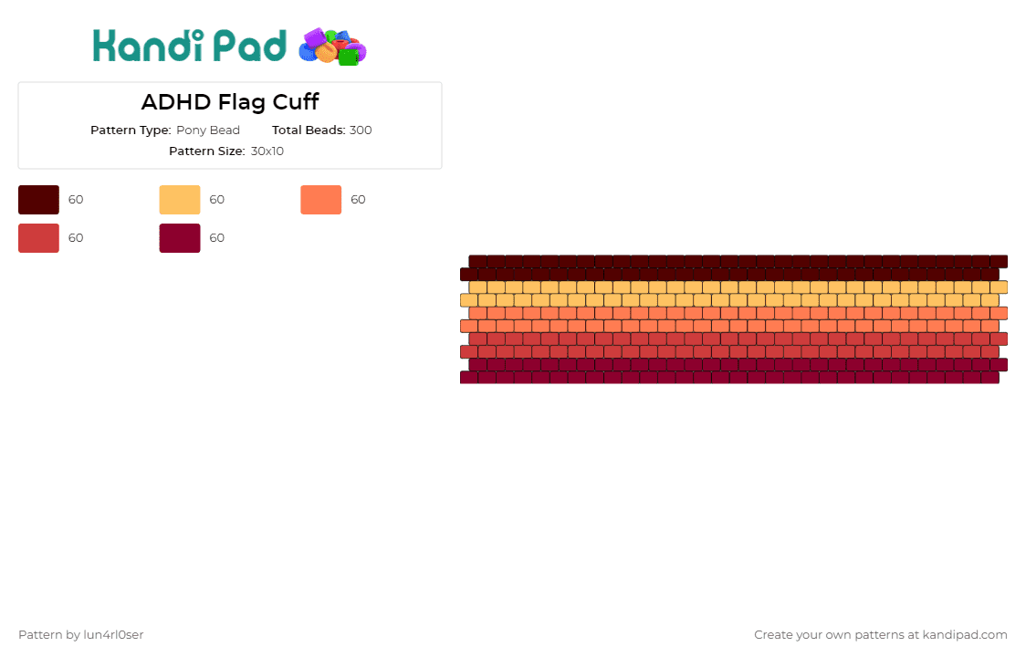 ADHD Flag Cuff - Pony Bead Pattern by lun4rl0ser on Kandi Pad - adhd,flags,cuff,stripes