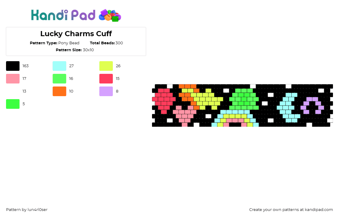 Lucky Charms Cuff - Pony Bead Pattern by lun4rl0ser on Kandi Pad - lucky charms,cereal,marshmallow,galaxy,cuff,food,colorful,black