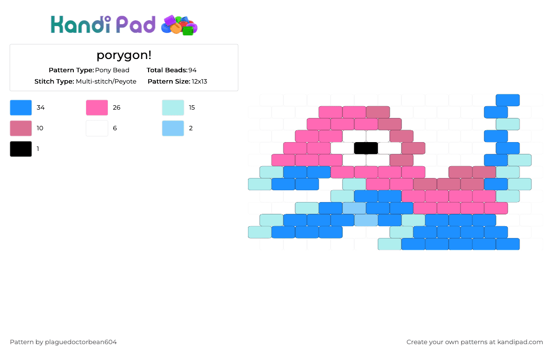 porygon! - Pony Bead Pattern by plaguedoctorbean604 on Kandi Pad - light blue, pink