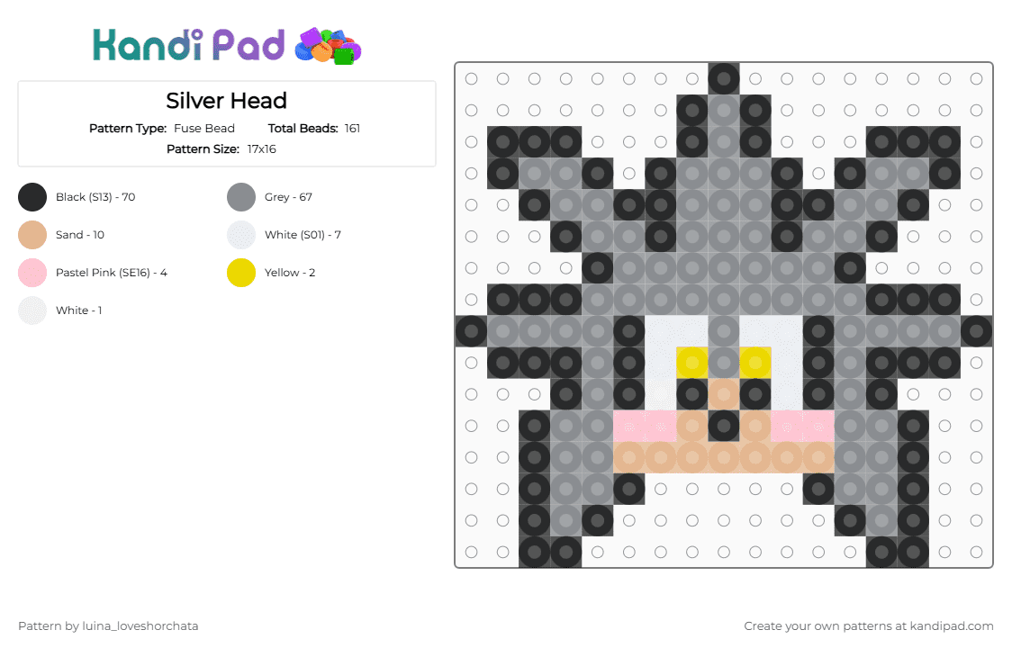 Silver Head - Fuse Bead Pattern by luina_loveshorchata on Kandi Pad - gray, keychain, silver the hedgehog, sonic, sonic the hedgehog