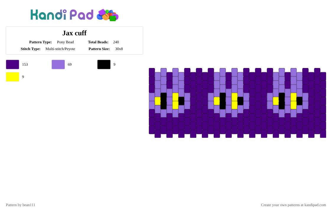 Jax cuff - Pony Bead Pattern by bean111 on Kandi Pad - purple