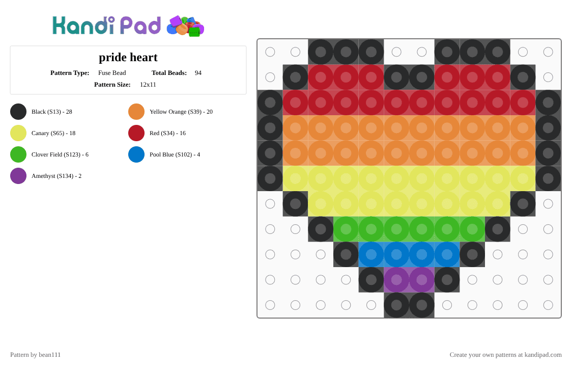 pride heart - Fuse Bead Pattern by bean111 on Kandi Pad - red,orange,yellow