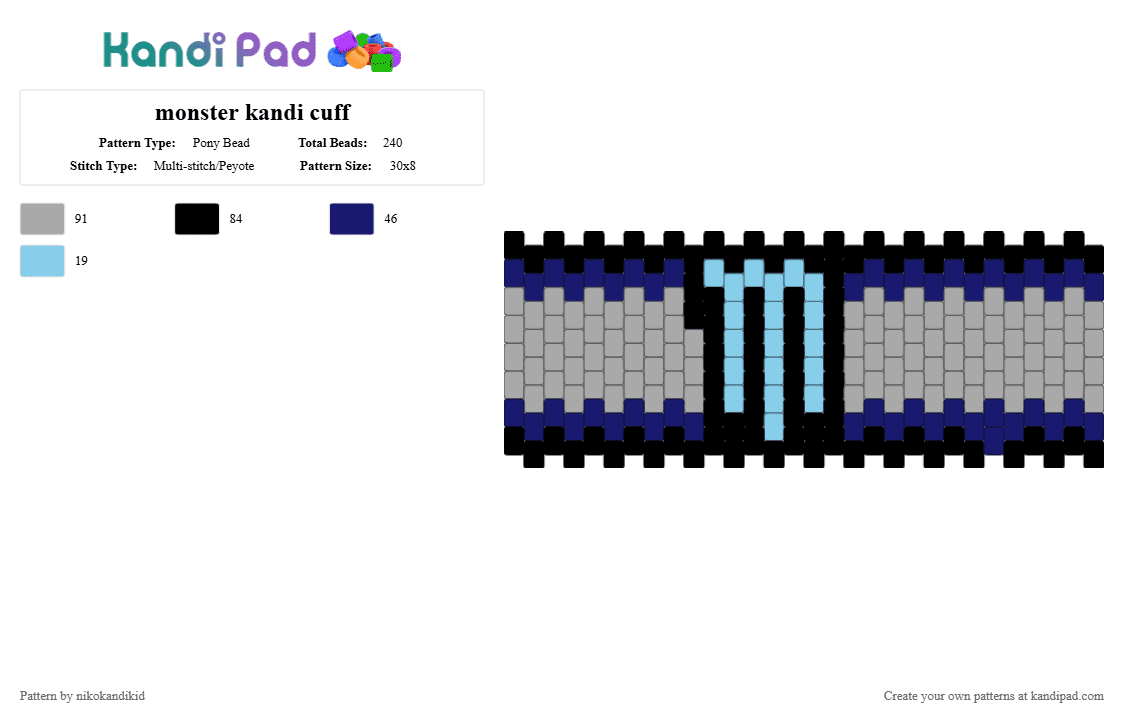 monster kandi cuff - Pony Bead Pattern by nikokandikid on Kandi Pad - beige