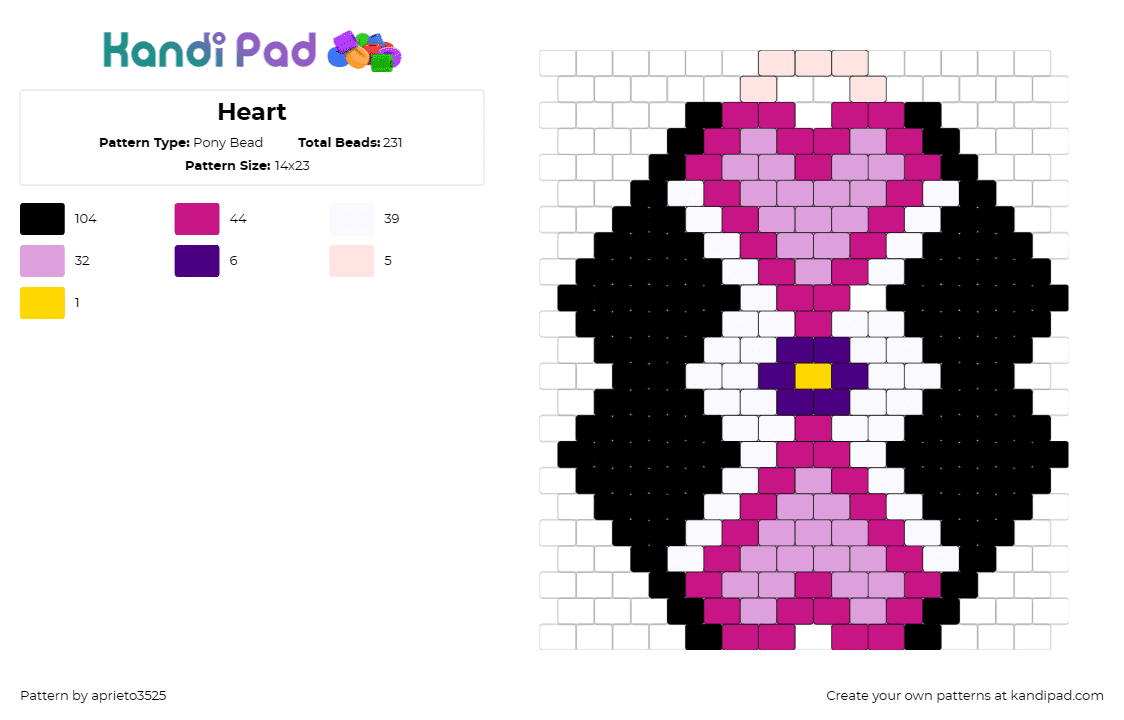 Heart - Pony Bead Pattern by aprieto3525 on Kandi Pad - 