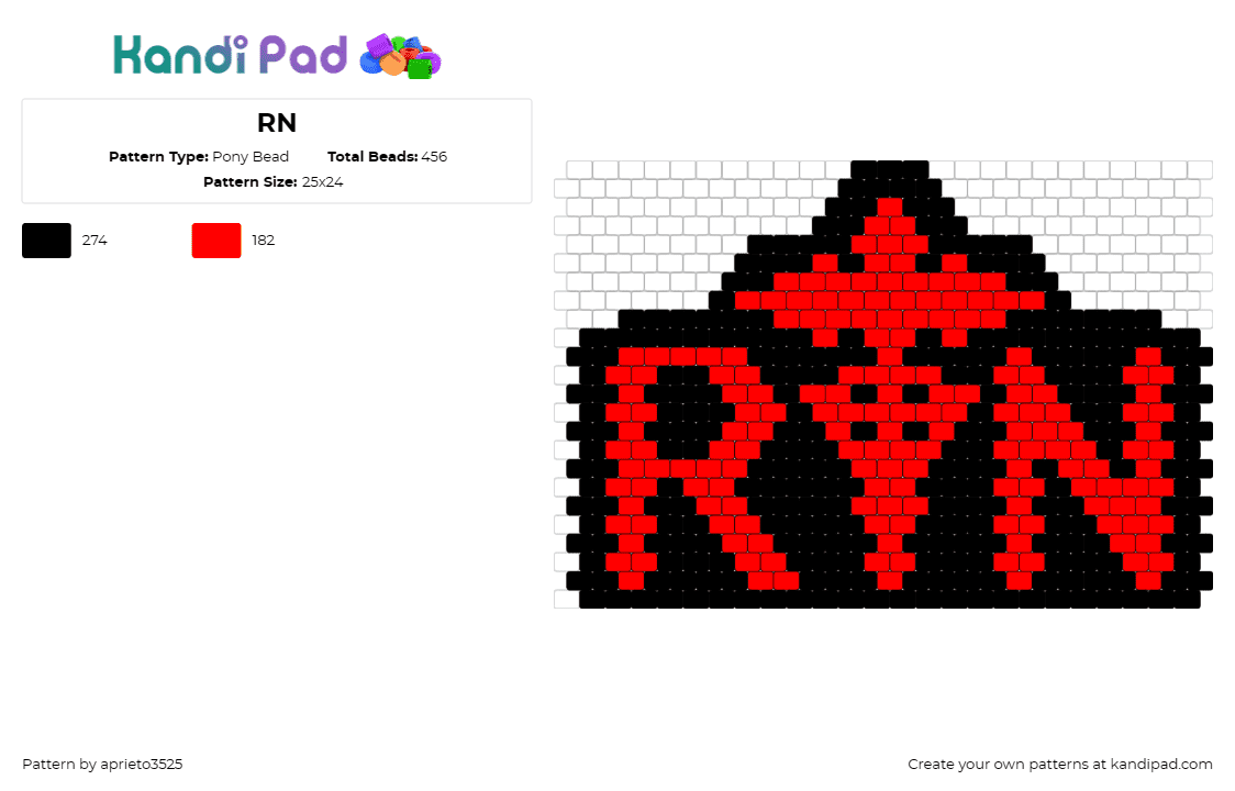 RN - Pony Bead Pattern by aprieto3525 on Kandi Pad - rn,nurse,medical,logo,doctor,healthcare,red,black