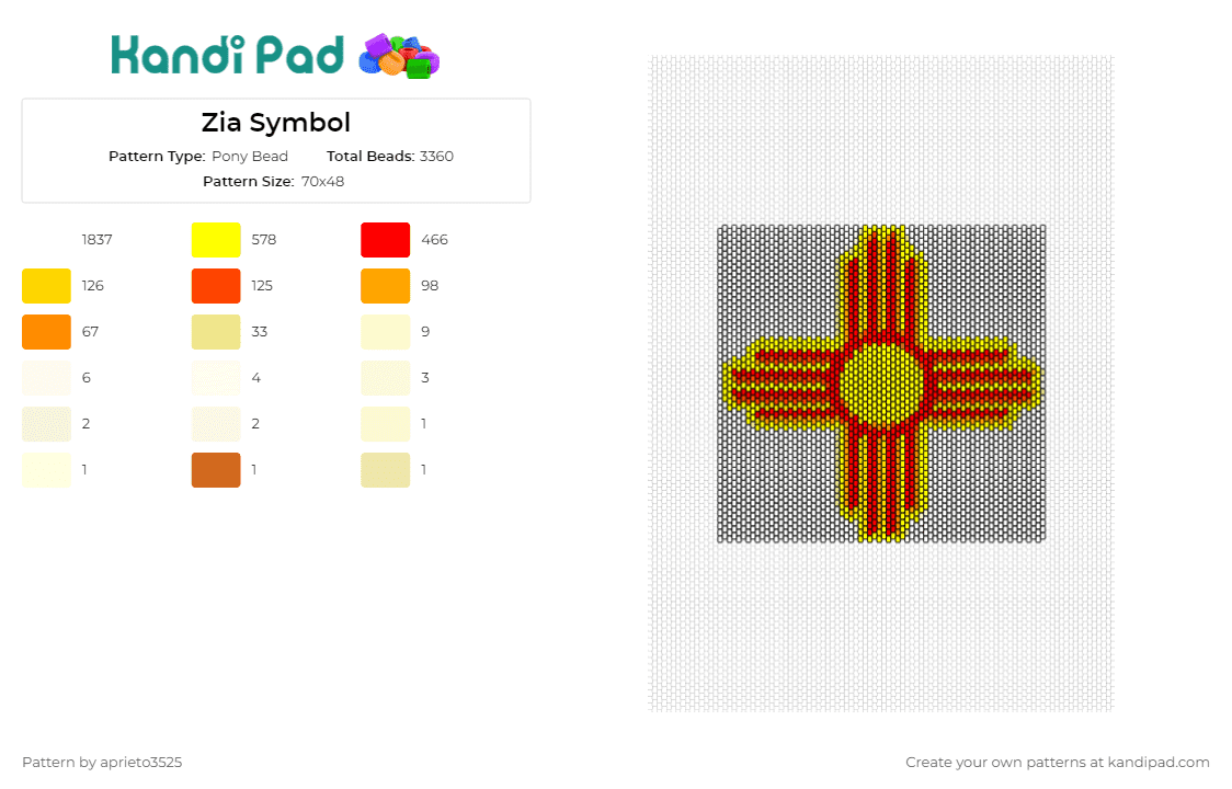 Zia Symbol - Pony Bead Pattern by aprieto3525 on Kandi Pad - zia,new mexico,sun,symbol,yellow,red