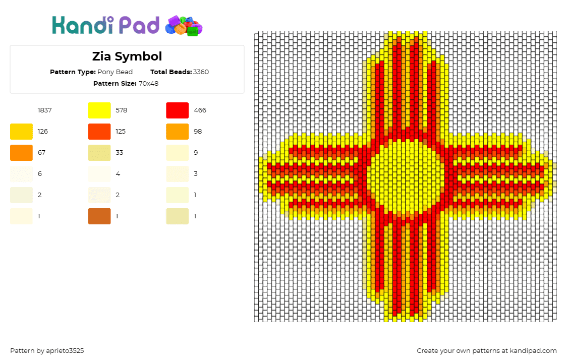 Zia Symbol - Pony Bead Pattern by aprieto3525 on Kandi Pad - zia,new mexico,sun,symbol,yellow,red