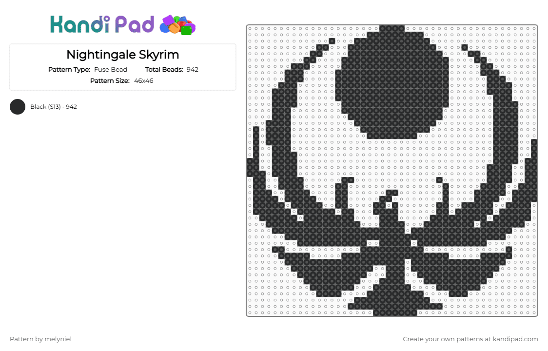 Nightingale Skyrim - Fuse Bead Pattern by melyniel on Kandi Pad - black,skyrim,nightingale,gaming