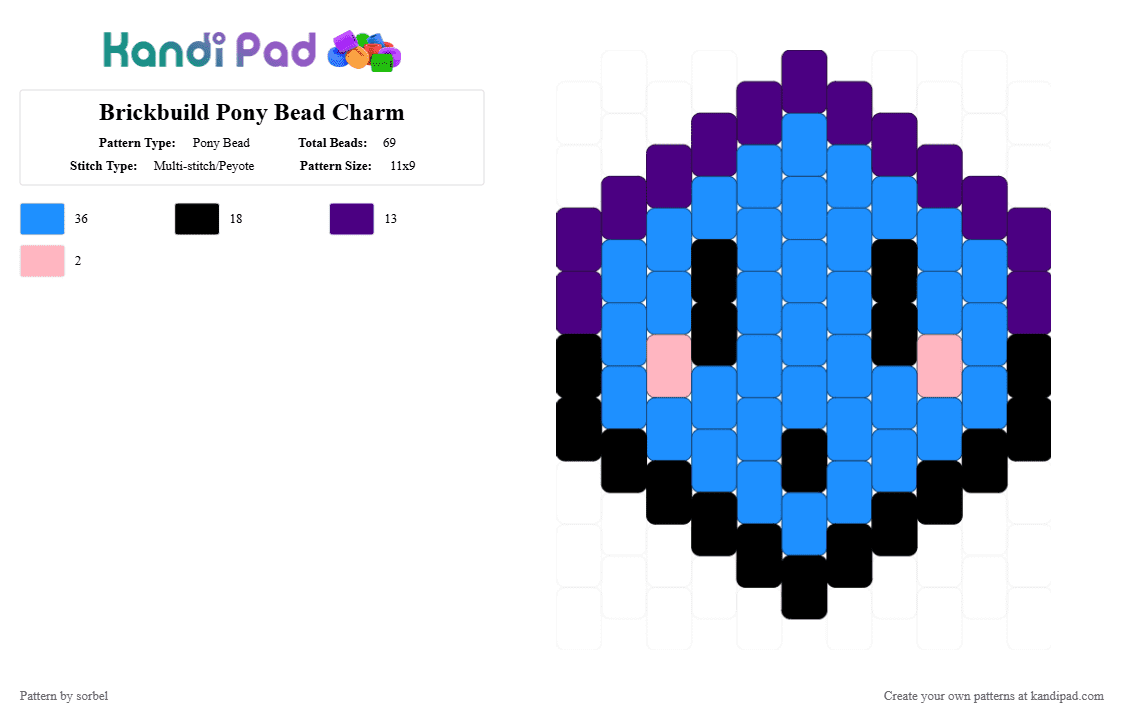 Brickbuild Pony Bead Charm - Pony Bead Pattern by sorbel on Kandi Pad - light blue