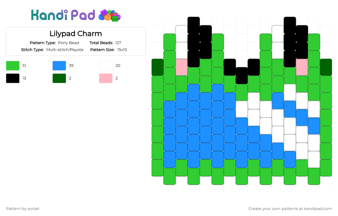 Lilypad Charm - Pony Bead Pattern by sorbel on Kandi Pad - green, light blue