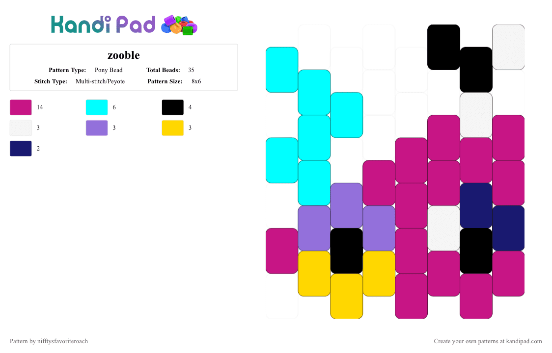 zooble - Pony Bead Pattern by nifftysfavoriteroach on Kandi Pad - pink