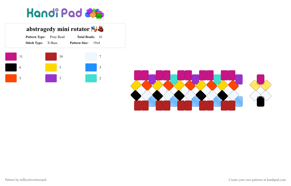 abstragedy mini rotator 🎭🧱 - Pony Bead Pattern by nifftysfavoriteroach on Kandi Pad - abstragedy, gangle, google, pink, red, tadc, the amazing digital circus, zooble