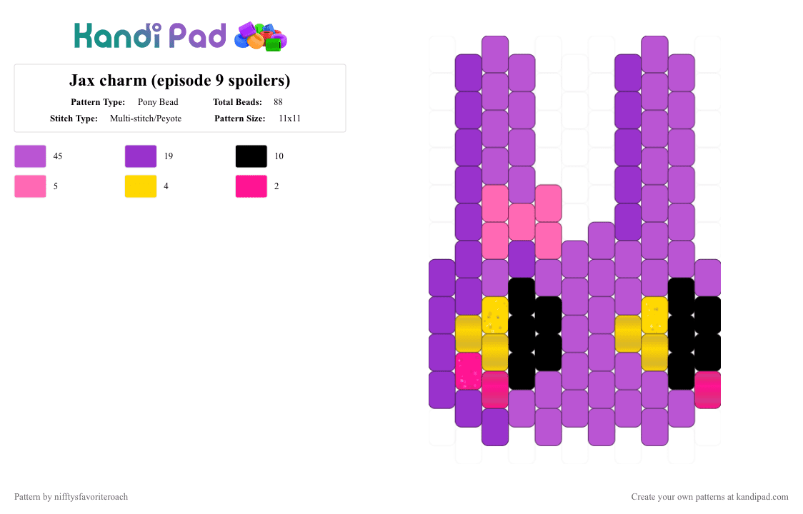 Jax charm (episode 9 spoilers) - Pony Bead Pattern by nifftysfavoriteroach on Kandi Pad - pink,jax,the amazing digital circus,the last act,tadc,ribbit