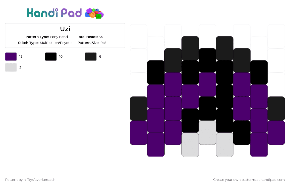Uzi - Pony Bead Pattern by nifftysfavoriteroach on Kandi Pad - 