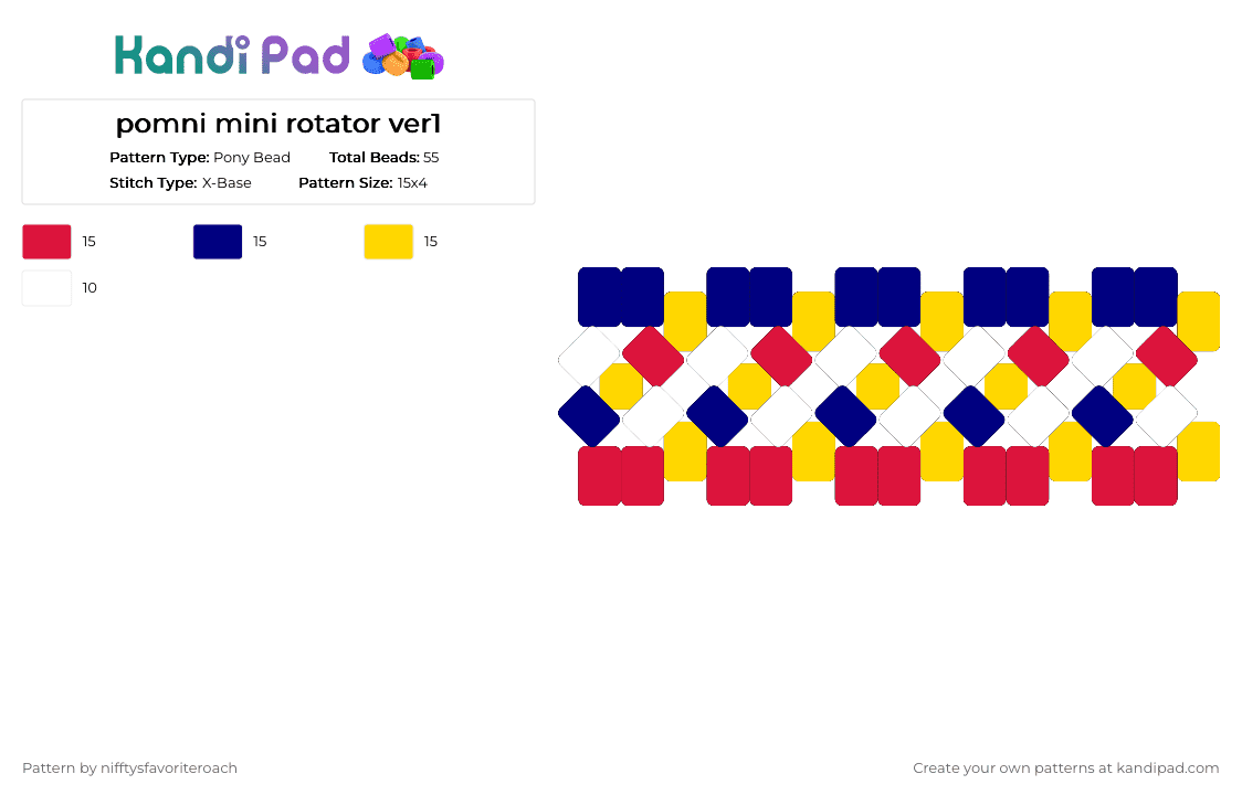 pomni mini rotator - Pony Bead Pattern by nifftysfavoriteroach on Kandi Pad - red,purple,yellow,pomni,the amazing digital circus