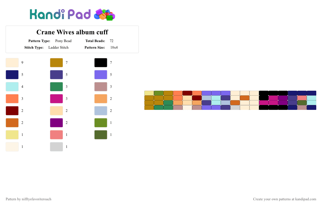 Crane Wives album cuff - Pony Bead Pattern by nifftysfavoriteroach on Kandi Pad - beige, blue, colorful, light blue, purple, the crane wives
