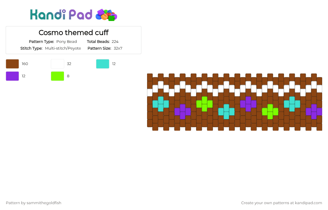 Cosmo themed cuff - Pony Bead Pattern by sammithegoldfish on Kandi Pad - red