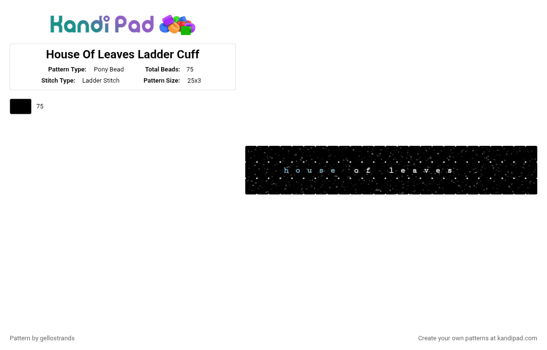 House Of Leaves Ladder Cuff - Pony Bead Pattern by gellostrands on Kandi Pad - black