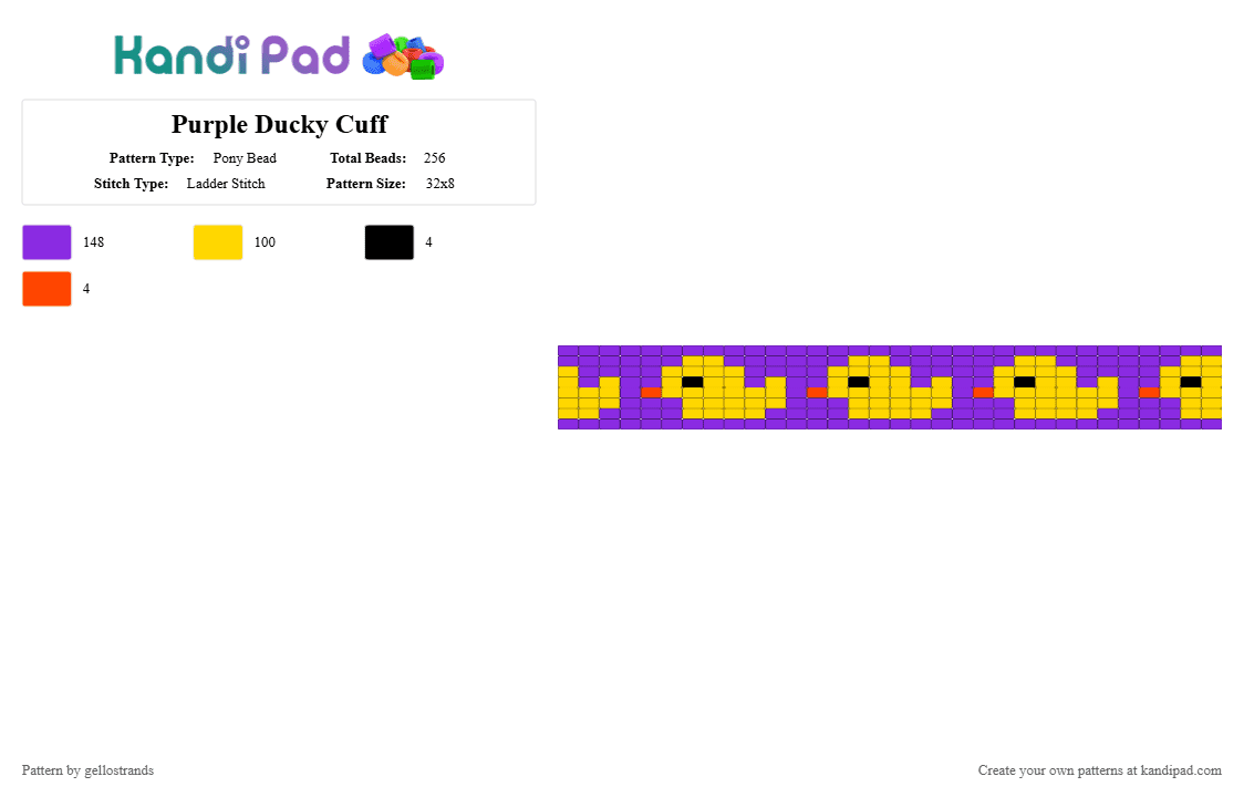 Purple Ducky Cuff - Pony Bead Pattern by gellostrands on Kandi Pad - purple,yellow