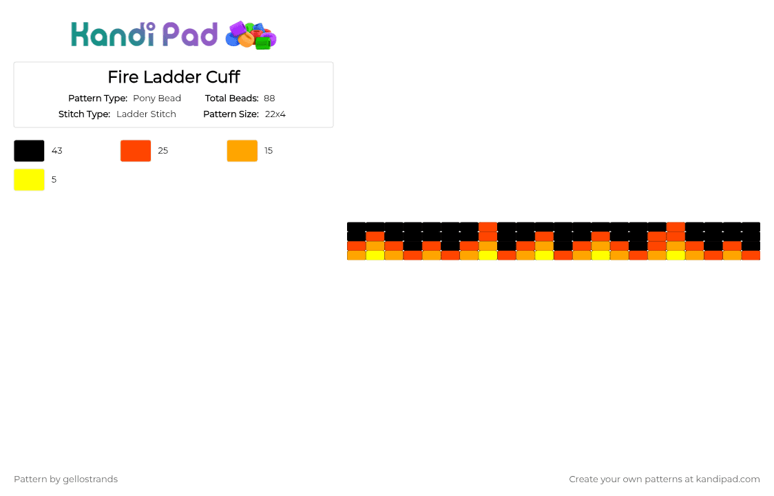 Fire Ladder Cuff - Pony Bead Pattern by gellostrands on Kandi Pad - red,orange
