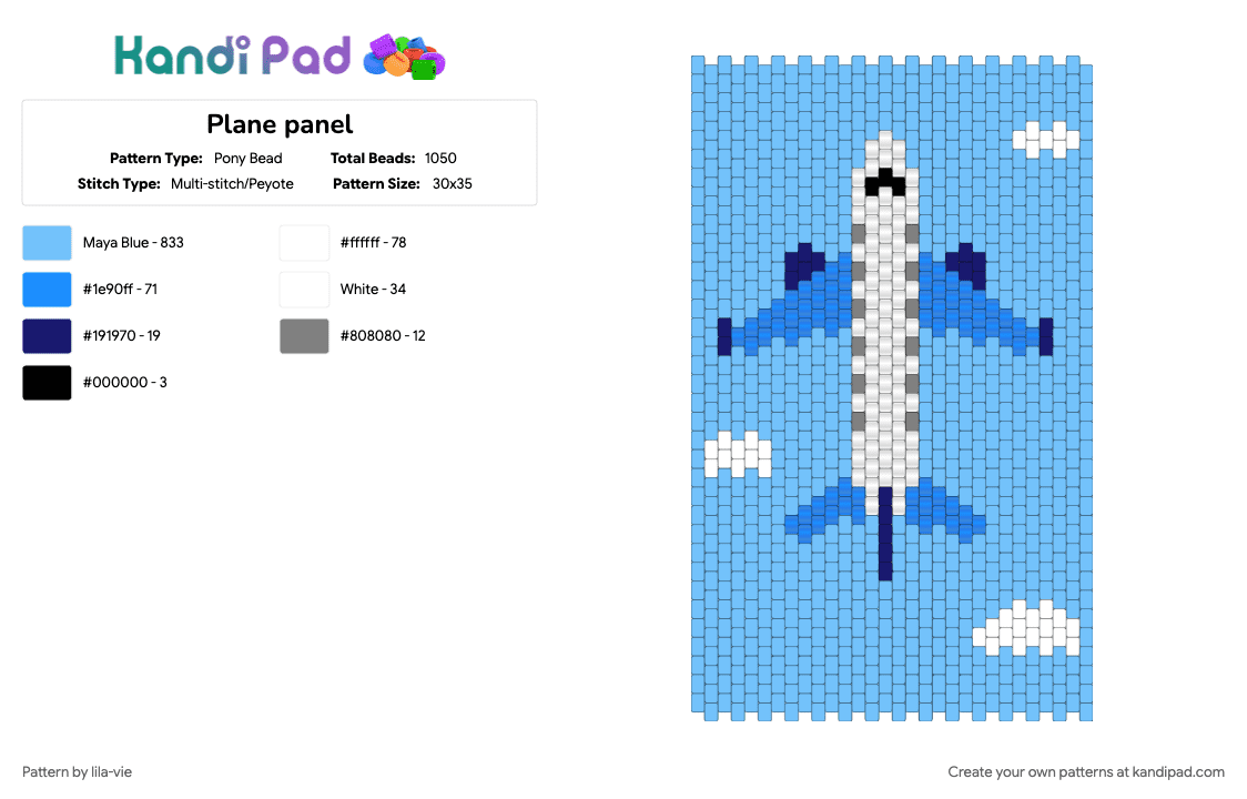 Plane panel - Pony Bead Pattern by lila-vie on Kandi Pad - bag, cloud, fun, light blue, panel, planes, school, sky