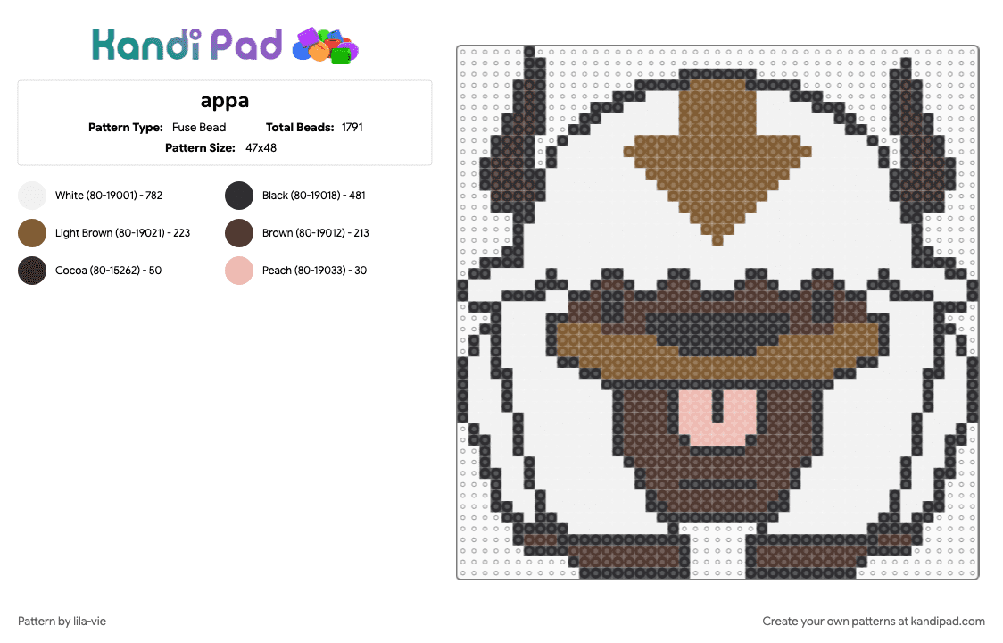 appa - Fuse Bead Pattern by lila-vie on Kandi Pad - brown, tan, white