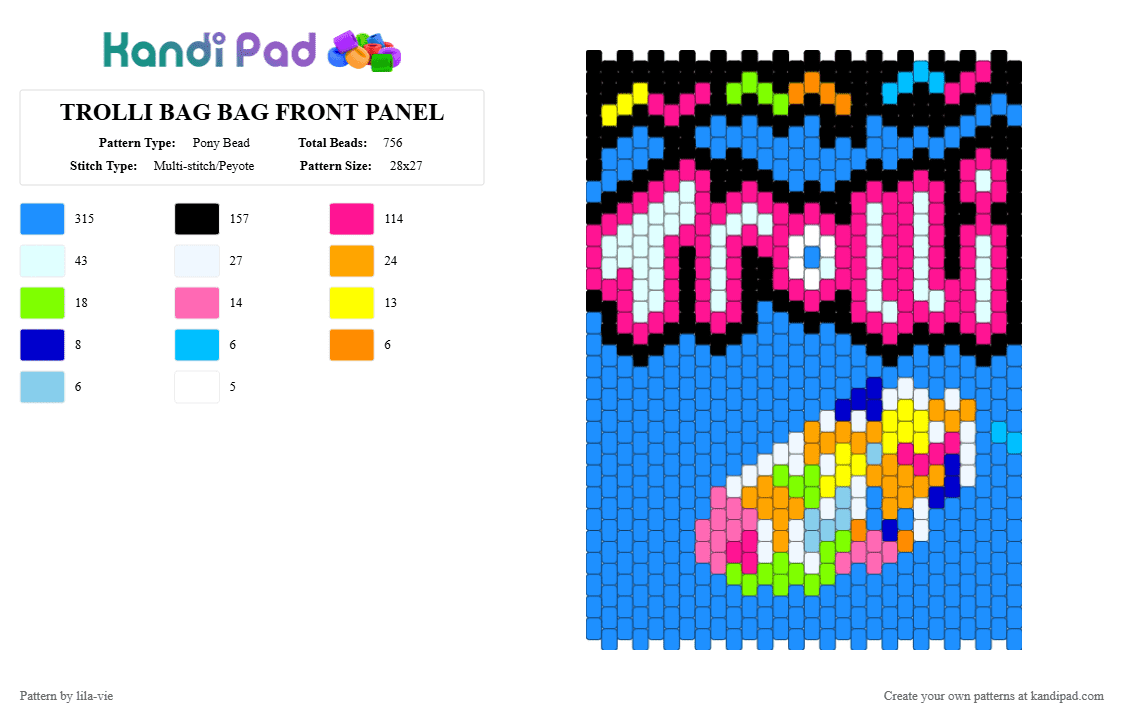 TROLLI BAG BAG FRONT PANEL - Pony Bead Pattern by lila-vie on Kandi Pad - light blue,pink