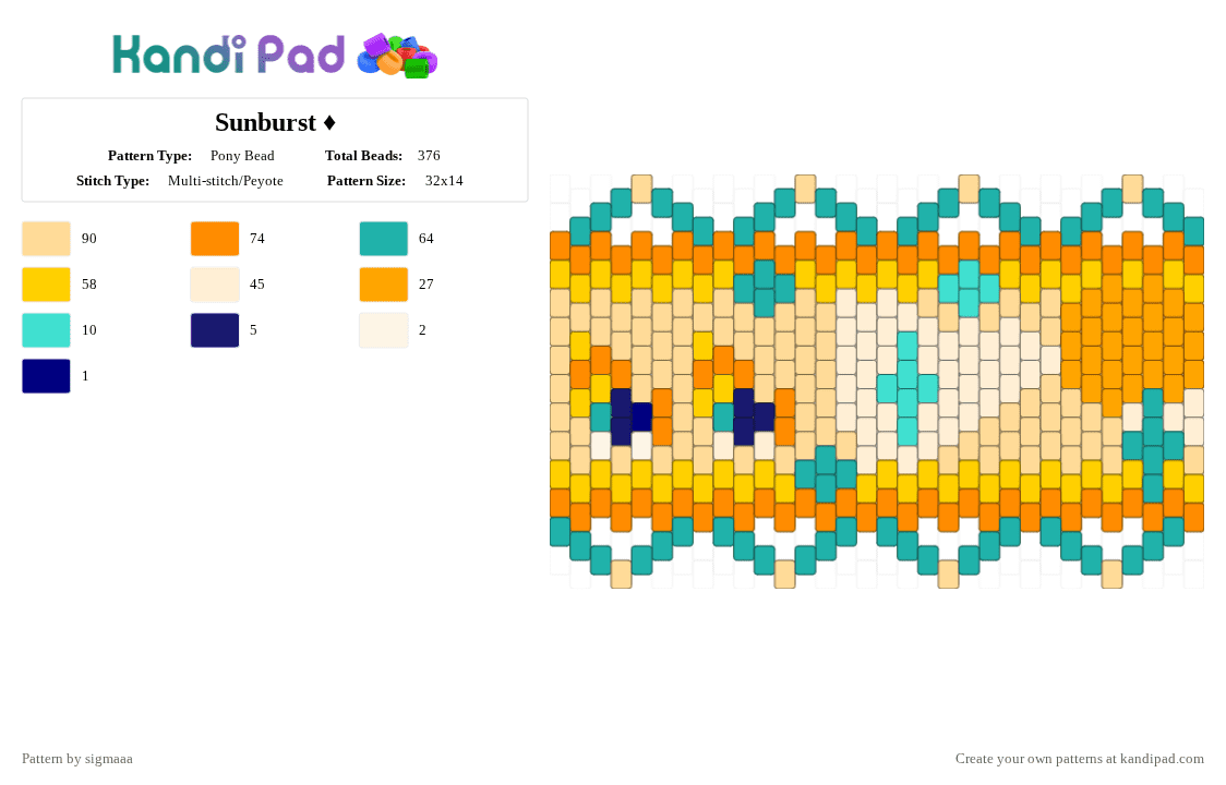 Sunburst ♦ - Pony Bead Pattern by sigmaaa on Kandi Pad - beige, orange, teal, yellow