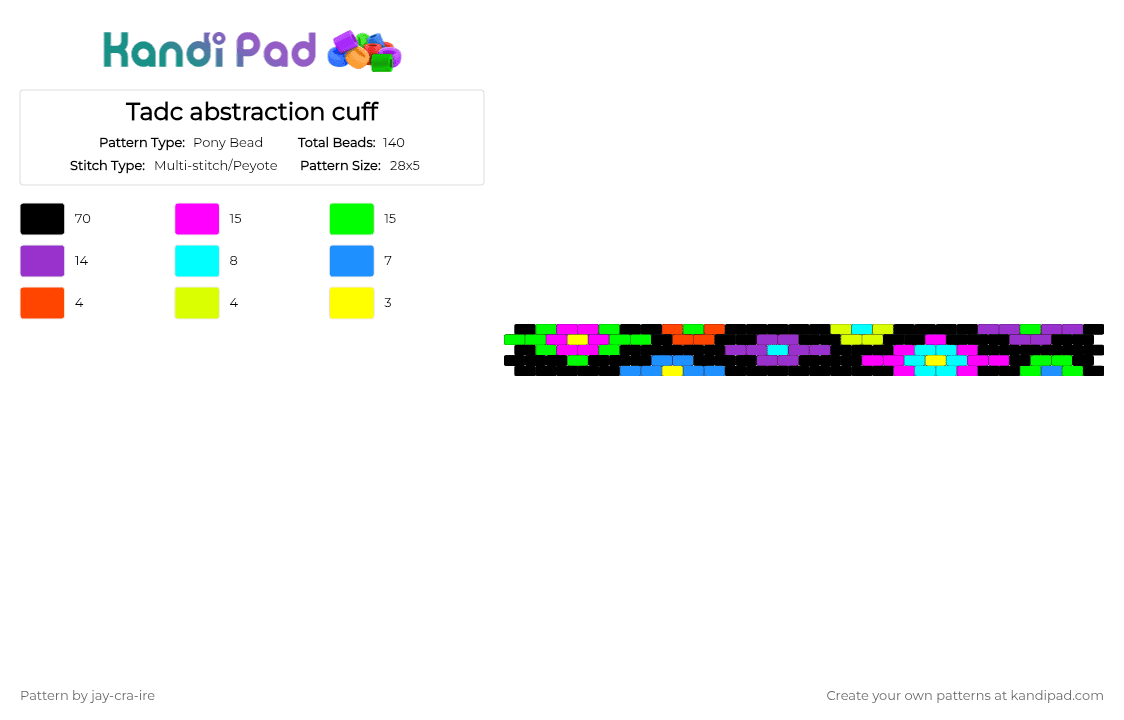 Tadc abstraction cuff - Pony Bead Pattern by jay-cra-ire on Kandi Pad - black,green,light blue,colorful