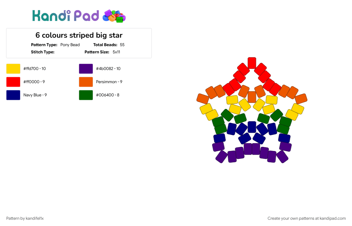 6 colours striped big star - Pony Bead Pattern by kandifel1x on Kandi Pad - pride, purple, star