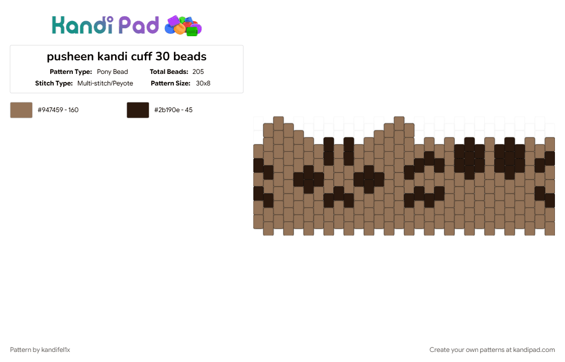 pusheen kandi cuff 30 beads - Pony Bead Pattern by kandifel1x on Kandi Pad - cat, pusheen, tan