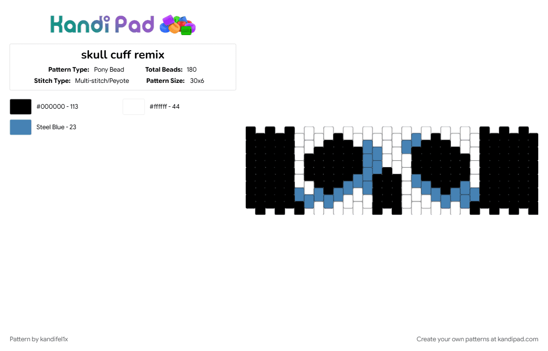 skull cuff remix - Pony Bead Pattern by kandifel1x on Kandi Pad - black, blue, skull, white