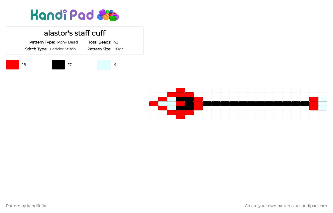alastor\'s staff cuff - Pony Bead Pattern by kandifel1x on Kandi Pad - alastor, hazbin, hazbin hotel, red, white