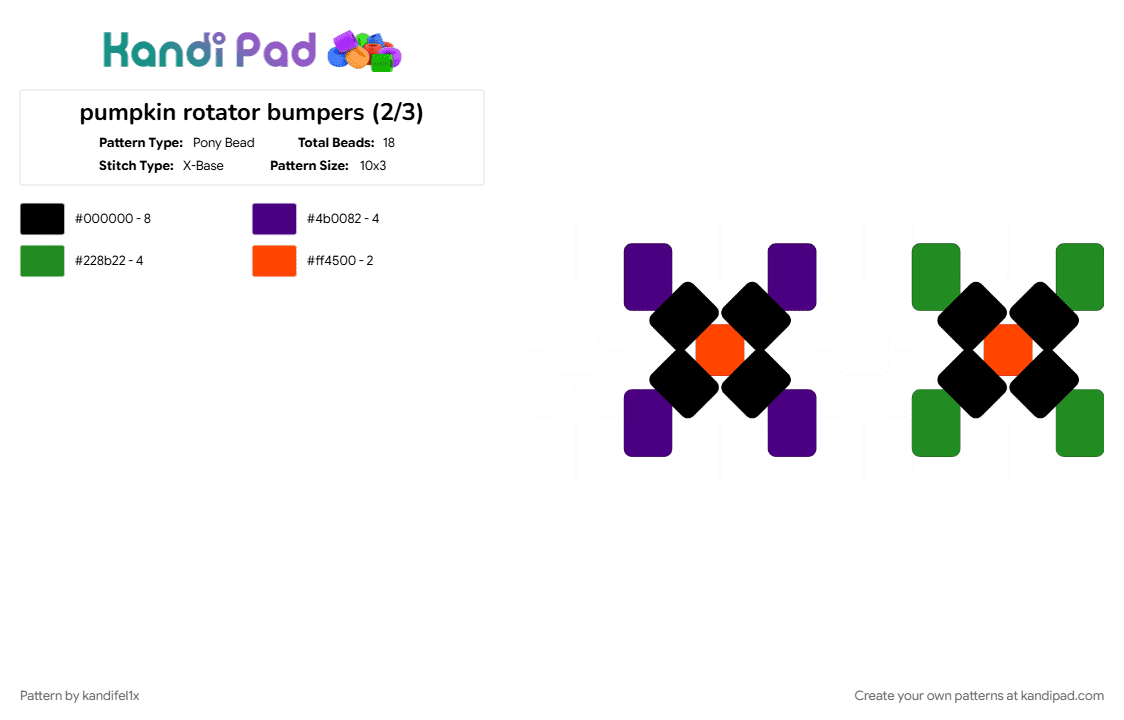 pumpkin rotator bumpers (2/3) - Pony Bead Pattern by kandifel1x on Kandi Pad - green, pumpkin, purple