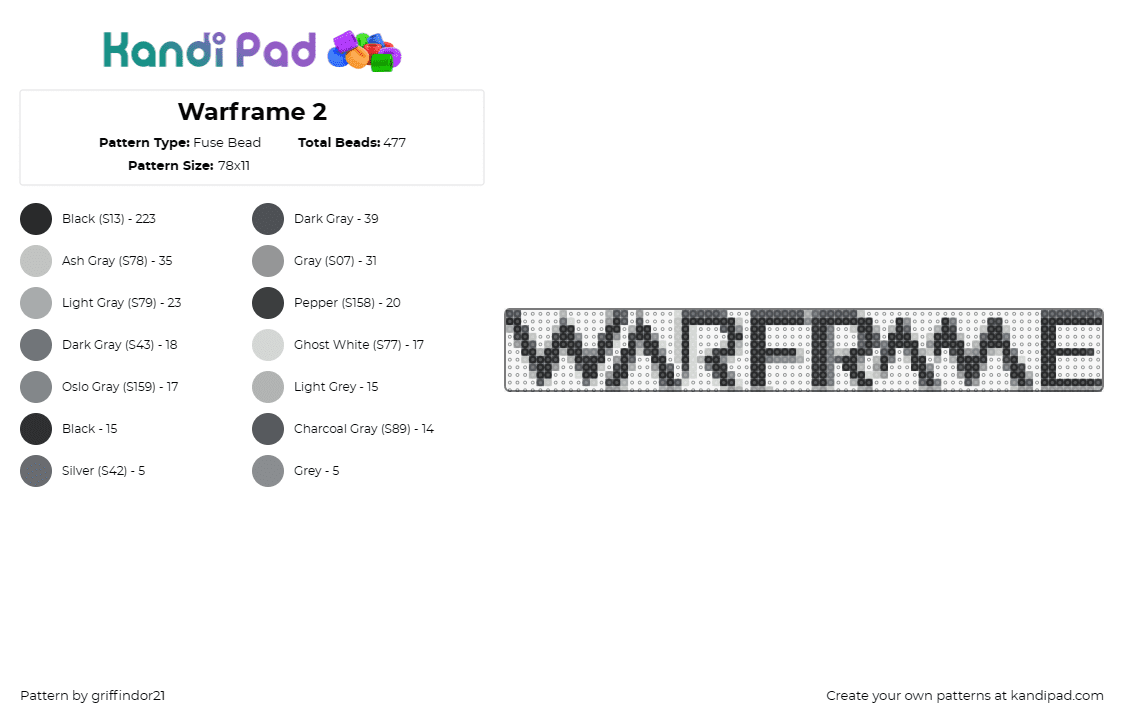 Warframe 2 - Fuse Bead Pattern by griffindor21 on Kandi Pad - warframe,text,logo,video game,strategy,black