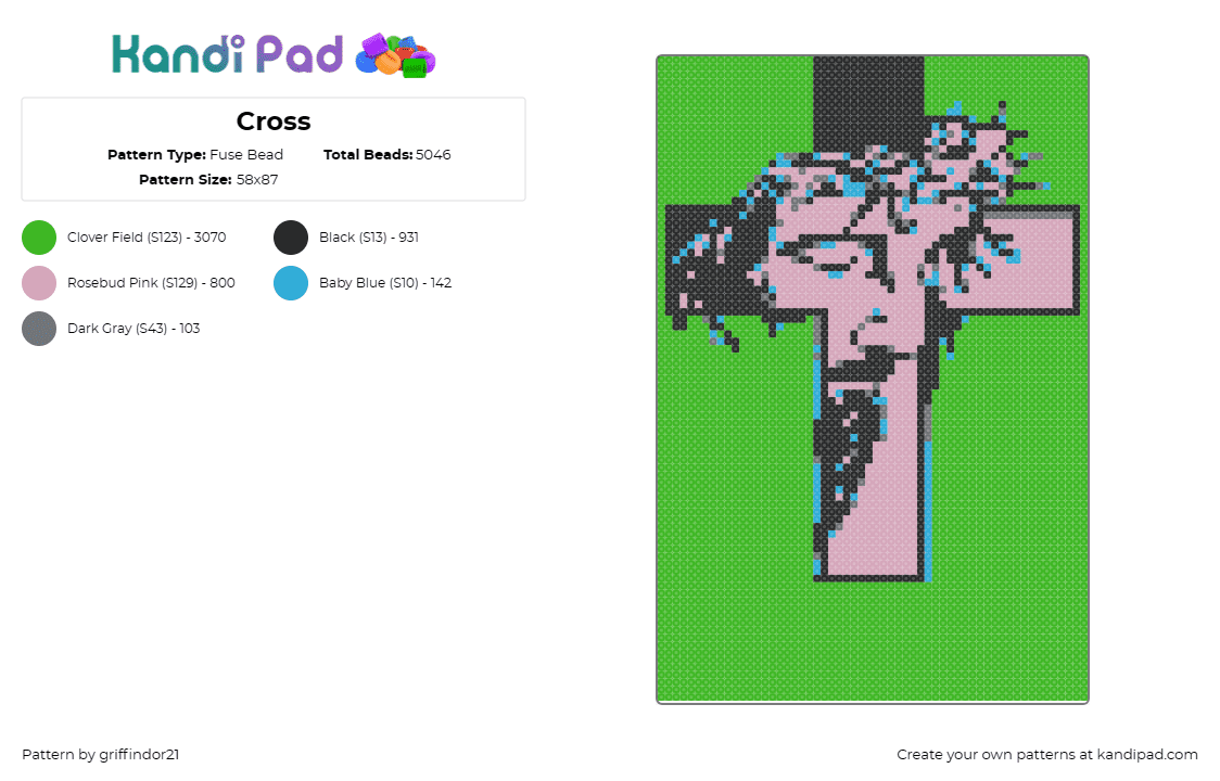 Cross - Fuse Bead Pattern by griffindor21 on Kandi Pad - cross,jesus,religion,symbol,silhouette,pink,black