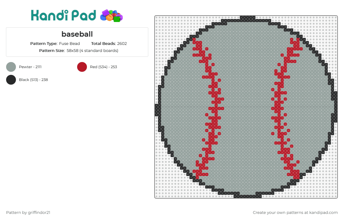 baseball - Fuse Bead Pattern by griffindor21 on Kandi Pad - baseball,sports,athletic,gray,red