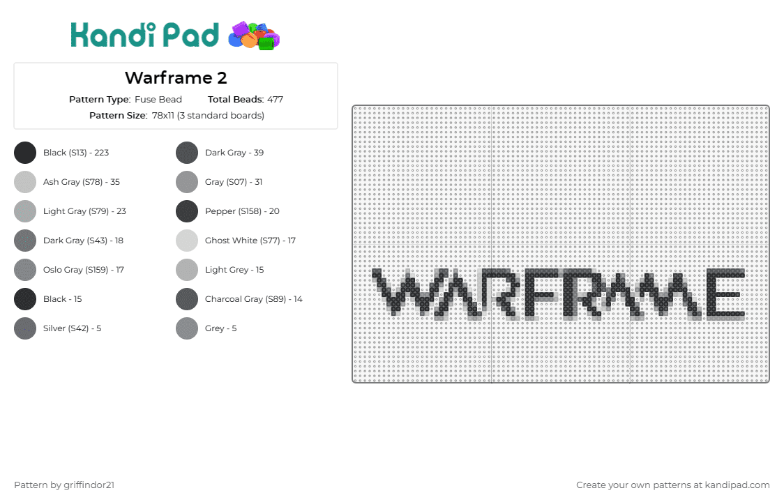 Warframe 2 - Fuse Bead Pattern by griffindor21 on Kandi Pad - warframe,text,logo,video game,strategy,black