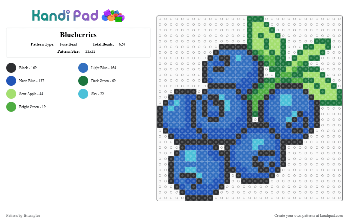 Blueberries - Fuse Bead Pattern by fritzmyles on Kandi Pad - blue,food,fruit,blueberries