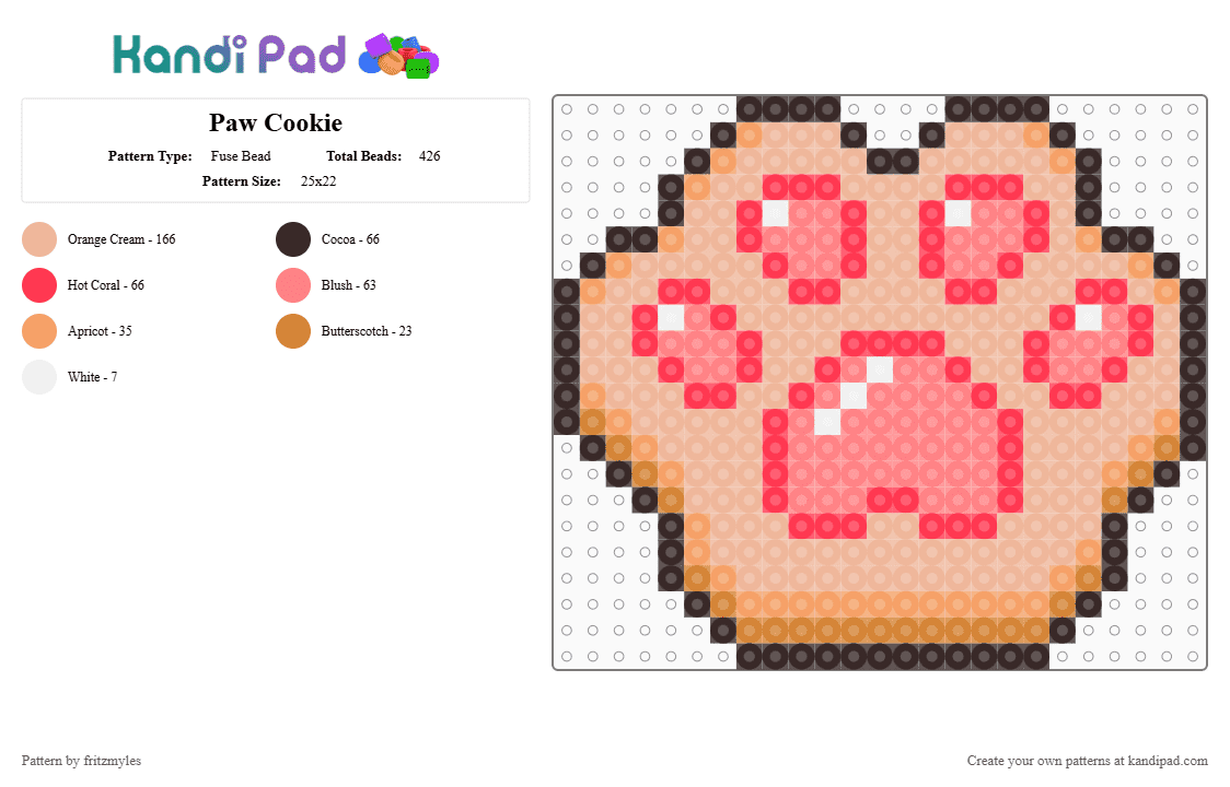 Paw Cookie - Fuse Bead Pattern by fritzmyles on Kandi Pad - red,beige,cookie,food,paw,cute