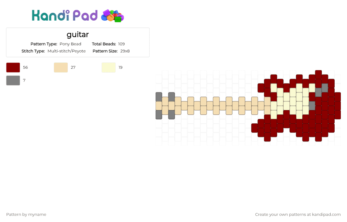 guitar - Pony Bead Pattern by myname on Kandi Pad - red