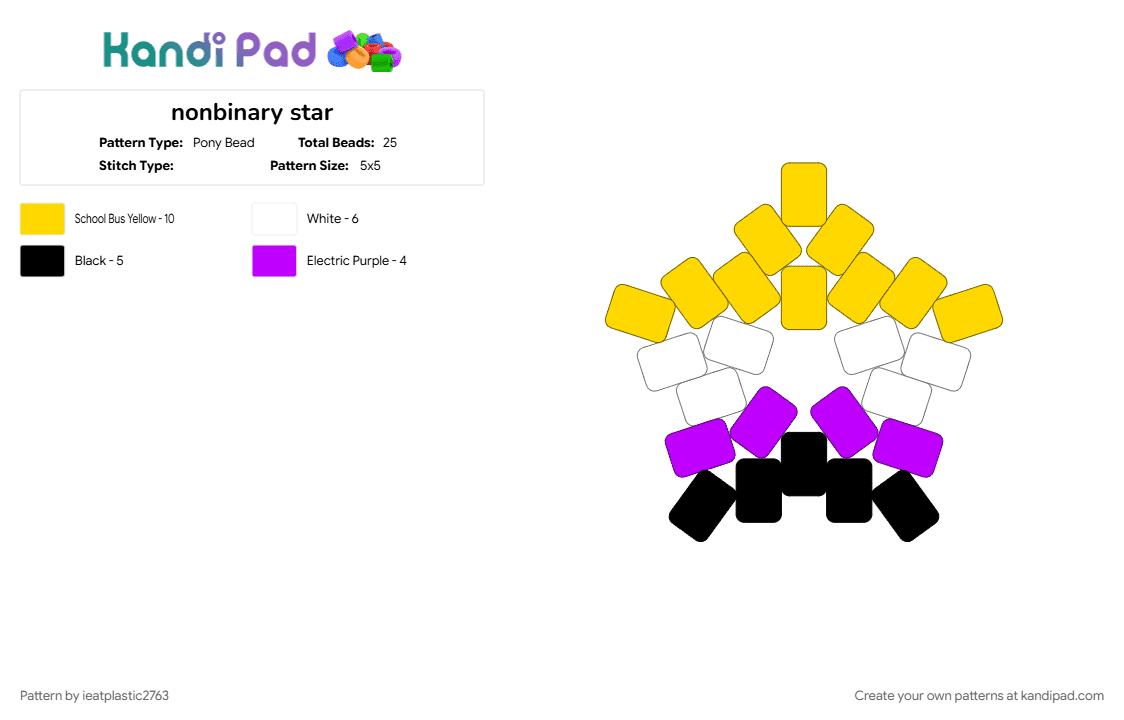 nonbinary star - Pony Bead Pattern by ieatplastic2763 on Kandi Pad - black, nonbinary, nonbinary pride, pride, purple, white, yellow