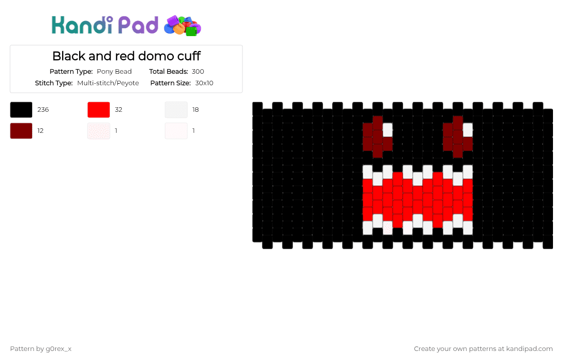 Black and red domo cuff - Pony Bead Pattern by g0rex_x on Kandi Pad - black, brown, domo, emo, red