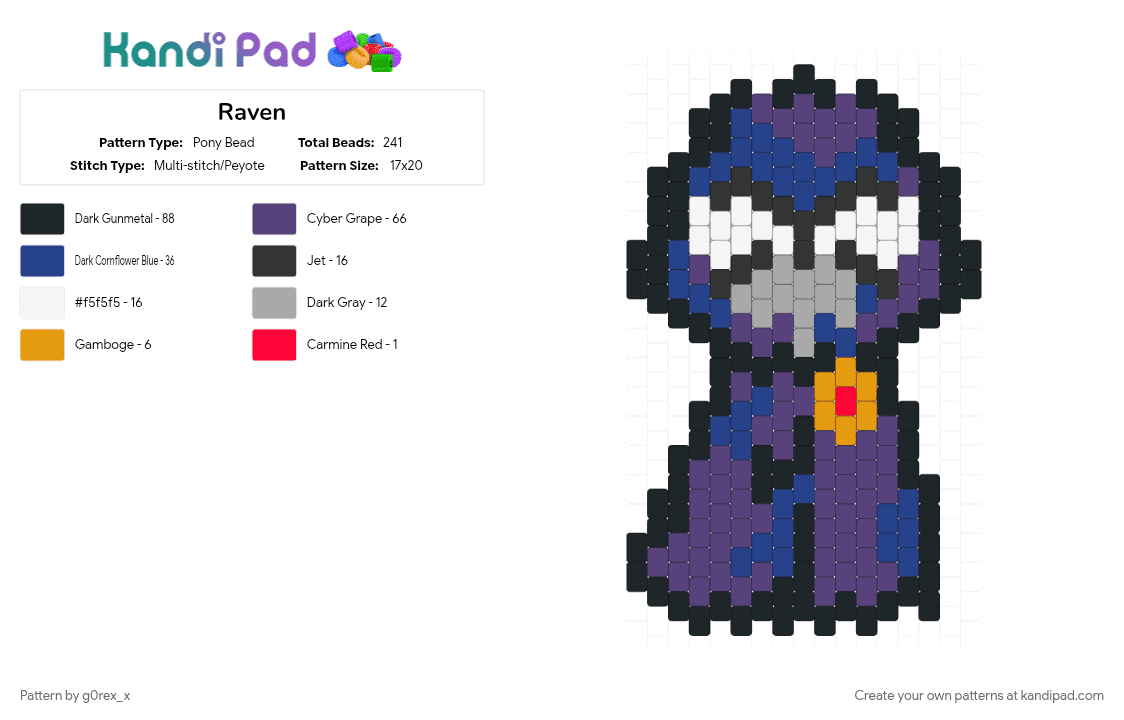 Raven - Pony Bead Pattern by g0rex_x on Kandi Pad - blue, purple, raven, teen titans