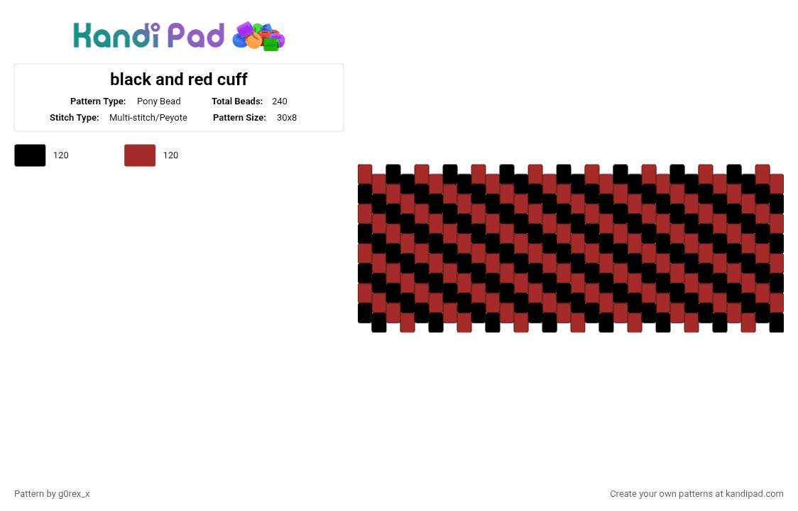 black and red cuff - Pony Bead Pattern by g0rex_x on Kandi Pad - black,red