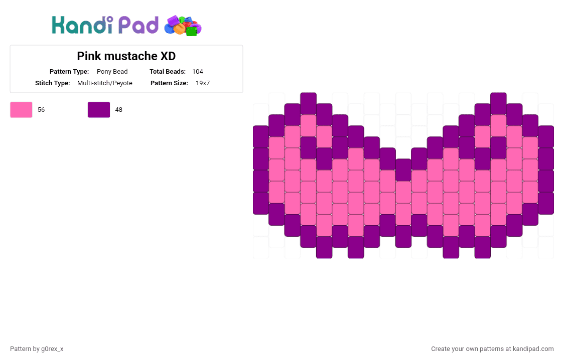 Pink mustache XD - Pony Bead Pattern by g0rex_x on Kandi Pad - pink