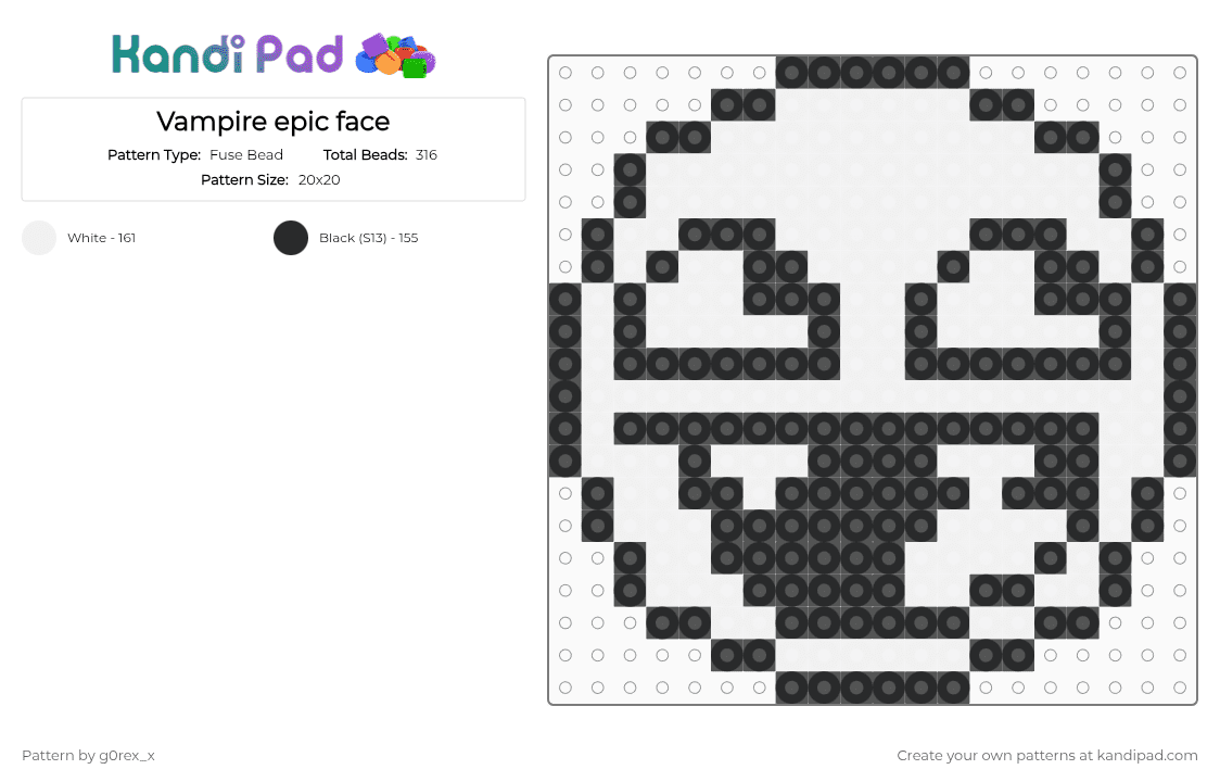 Vampire epic face - Fuse Bead Pattern by g0rex_x on Kandi Pad - black,white,epic,epic face,vampire