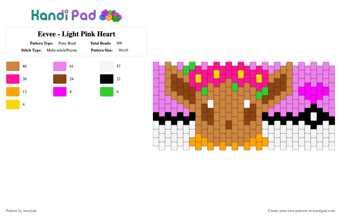 Eevee - Light Pink Heart - Pony Bead Pattern by itmelyds on Kandi Pad - pink,orange,cotdromance