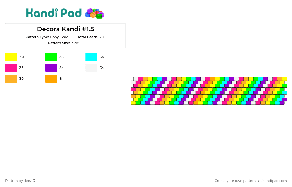 Decora Kandi #1.5 - Pony Bead Pattern by deez-3- on Kandi Pad - diagonal,stripes,colorful,rainbow,cuff,repeating