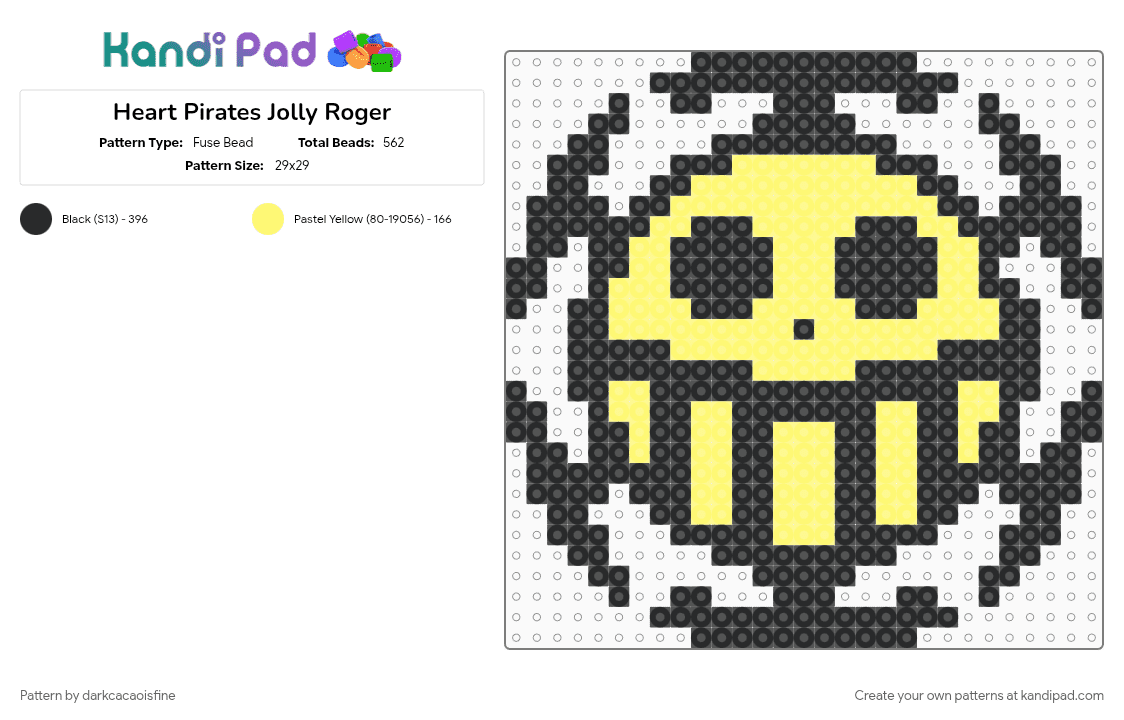 Heart Pirates Jolly Roger - Fuse Bead Pattern by darkcacaoisfine on Kandi Pad - anime, black, heart pirates, one piece, trafalgar law, yellow